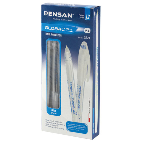 картинка Ручка шариковая масляная, 0,5 мм, синяя, корп. белый, "Global", PENSAN, 2221 от магазина Альфанит в Кунгуре