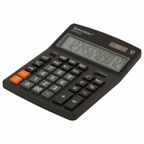 картинка Калькулятор настольный, 12 разрядов, 20,6*15,5 см, двойное питание, "EXTRA-12-BK", BRAUBERG, 250481 от магазина Альфанит в Кунгуре