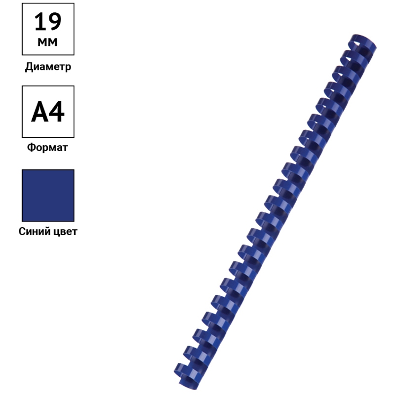 картинка Пружины для переплета 100 шт, 19 мм, на 121-150 л, пластик, синий, OfficeSpace, PC8845 от магазина Альфанит в Кунгуре