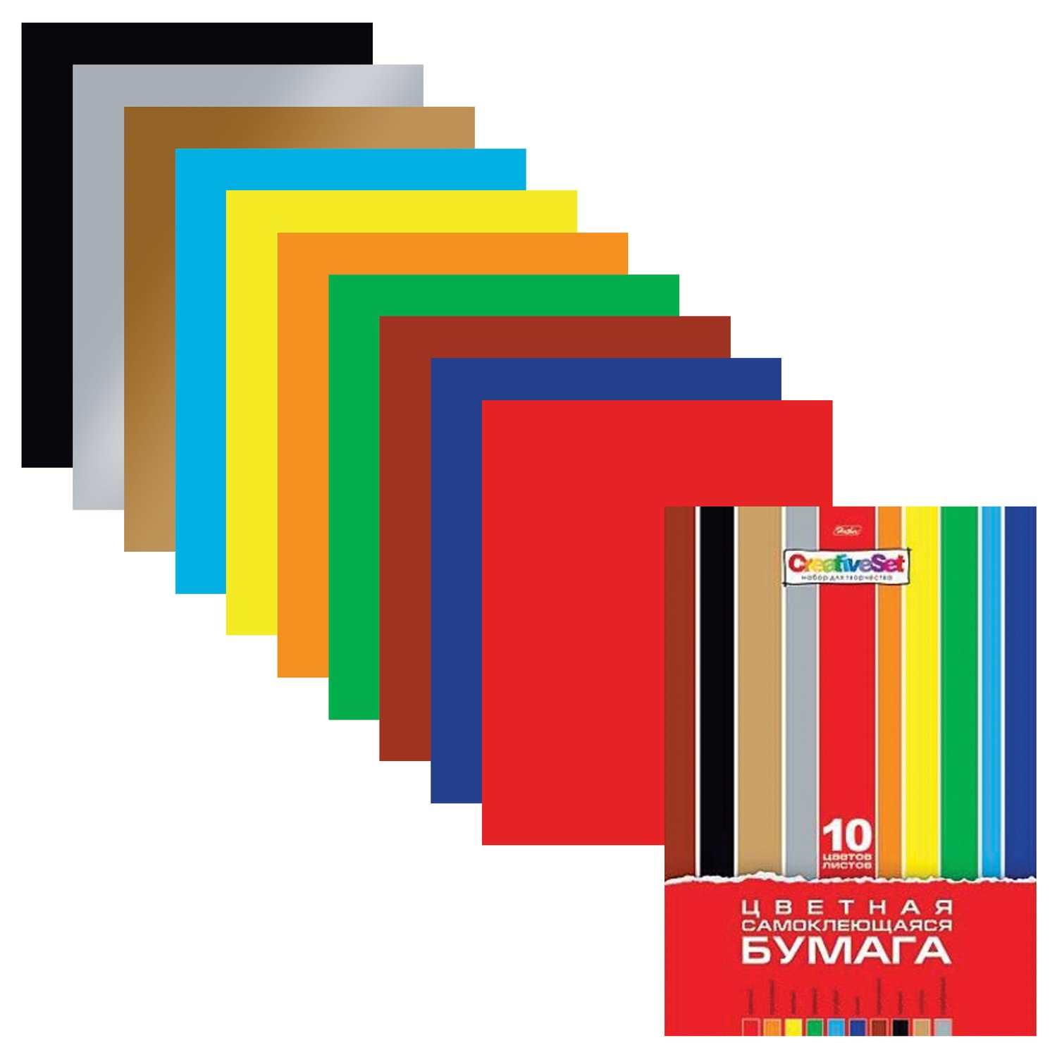 картинка Бумага цветная самоклеящаяся, А4, 10 л, 10 цв, "Creativ Set", Hatber, 10Бц4с_05934 от магазина Альфанит в Кунгуре