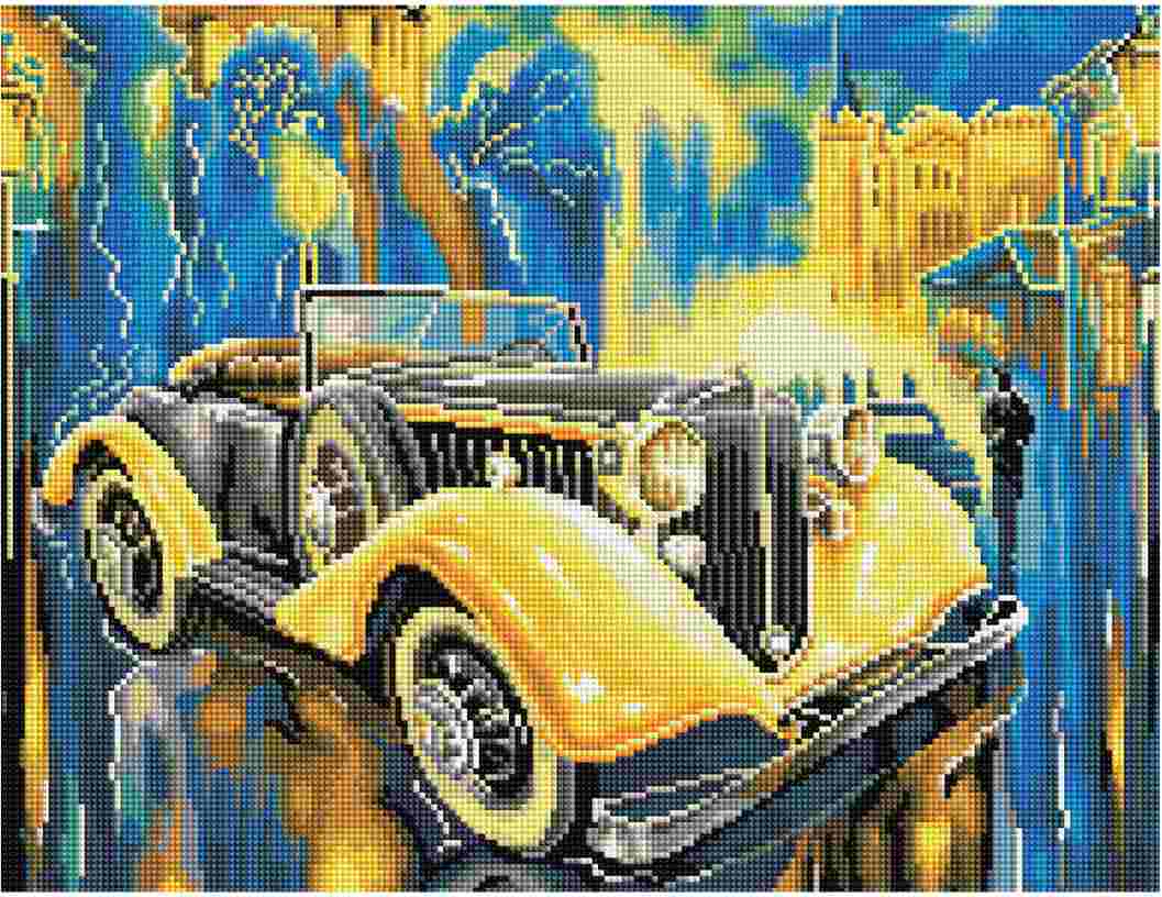 картинка Алмазная картина, 40*50 см, на подрамнике, полная выкладка, "Желтый ретроавтомобиль", Три совы, АМП4050_47622 от магазина Альфанит в Кунгуре