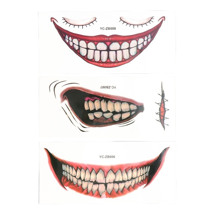 картинка Татуировки переводные, 24*10,5 см, цветная, "Ужасы. Страшные зубы", 7882184 от магазина Альфанит в Кунгуре