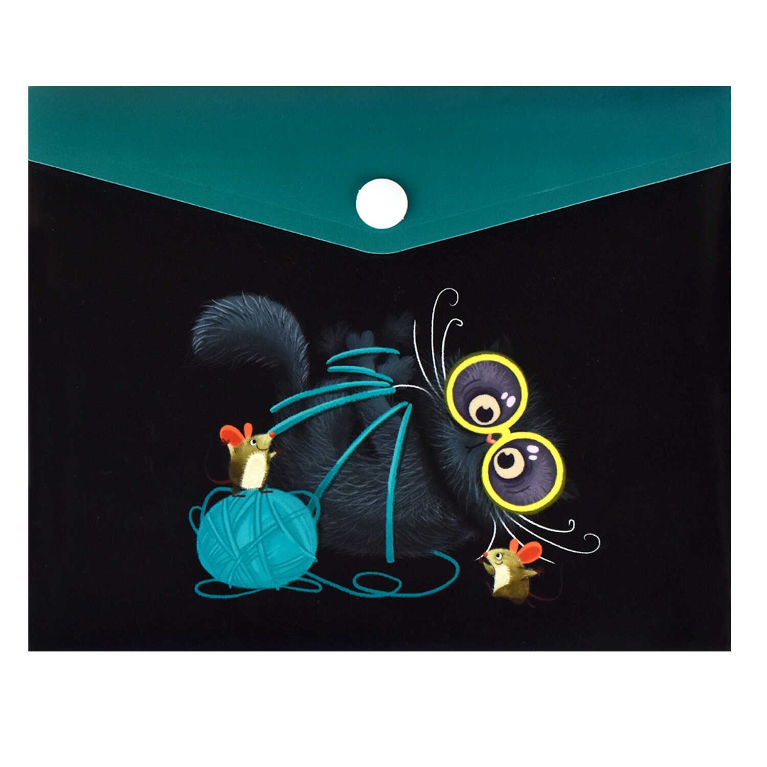 картинка Папка-конверт на кнопке, А6, "Кот и мышки", Феникс+, 59363 от магазина Альфанит в Кунгуре