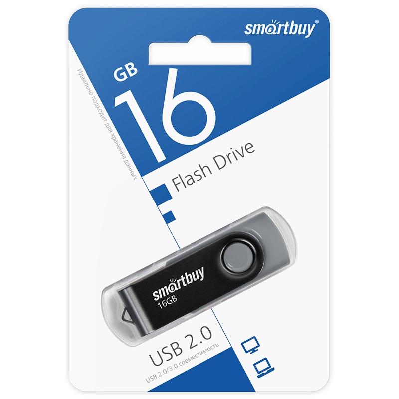 картинка Флеш-диск SmartBuy 16 GB, Twist, черный, SB016GB2TWK от магазина Альфанит в Кунгуре