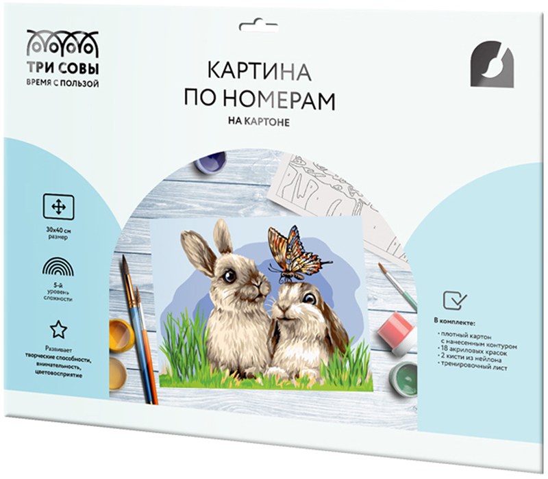 картинка Картина по номерам, 30*40 см, на картоне, "Милые кролики", Три совы, КК_44036 от магазина Альфанит в Кунгуре