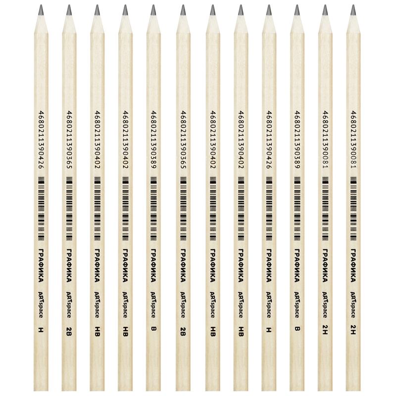 картинка Набор чернографитных карандашей, 12 шт, 2H (2Т) - 2B (2М), дерево, "Графика", ArtSpace, BP_41046 от магазина Альфанит в Кунгуре