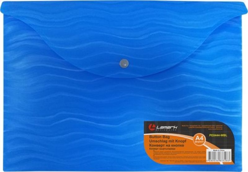 картинка Папка-конверт на кнопке, А4, пластик, синий, "Волна", Lamark, PE0444-WBL от магазина Альфанит в Кунгуре