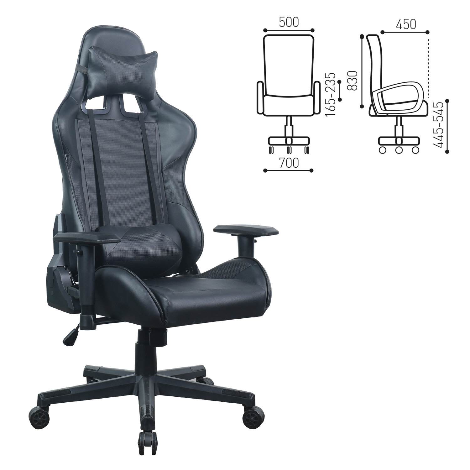 картинка Кресло компьютерное BRABIX "GT Carbon GM-115", до 140 кг, экокожа, черный, две подушки, 531932 от магазина Альфанит в Кунгуре