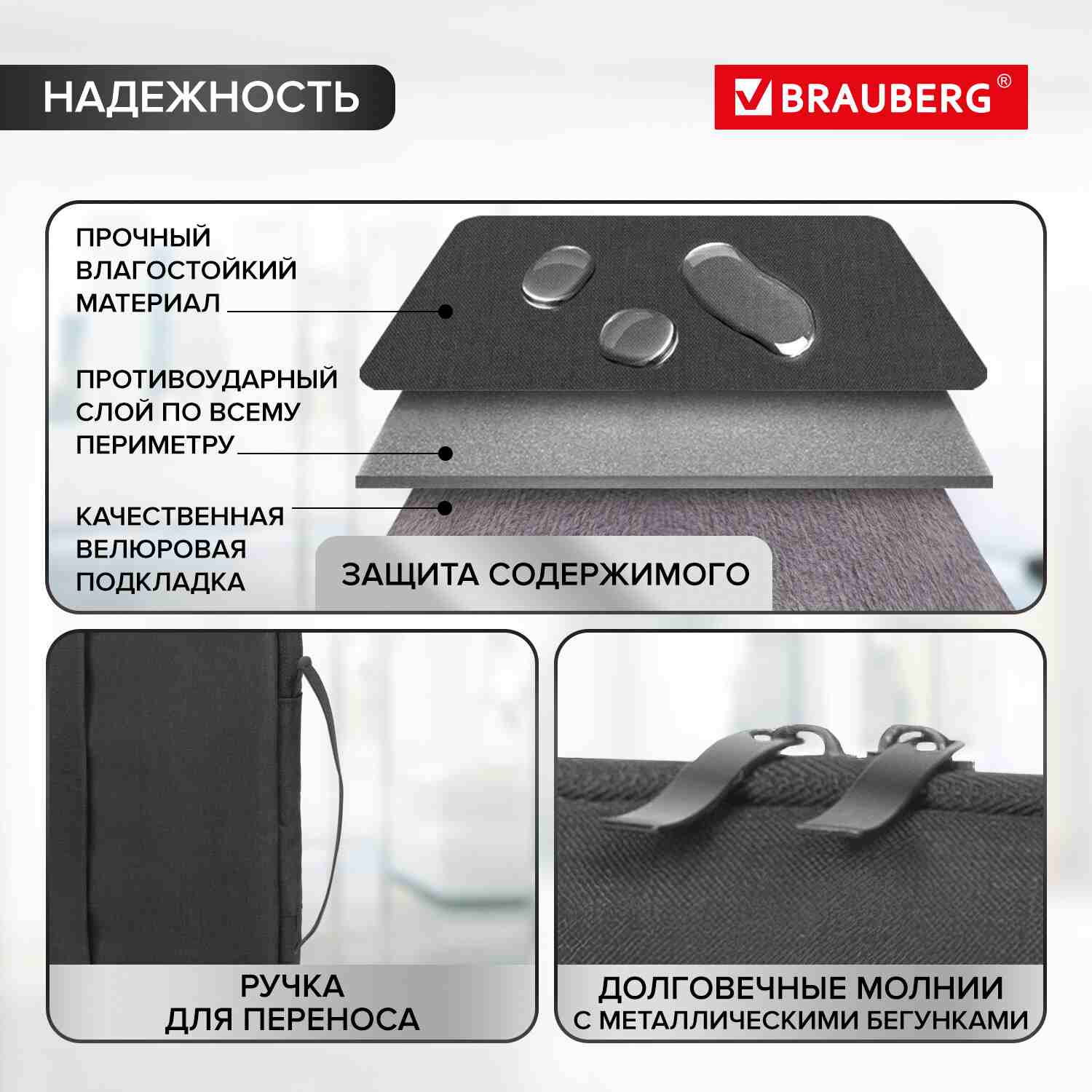 картинка Сумка для ноутбука 13-14" BRAUBERG Option, 1 отдел, 35,5*24*2,5 см, полиэстер, черный, 270830 от магазина Альфанит в Кунгуре