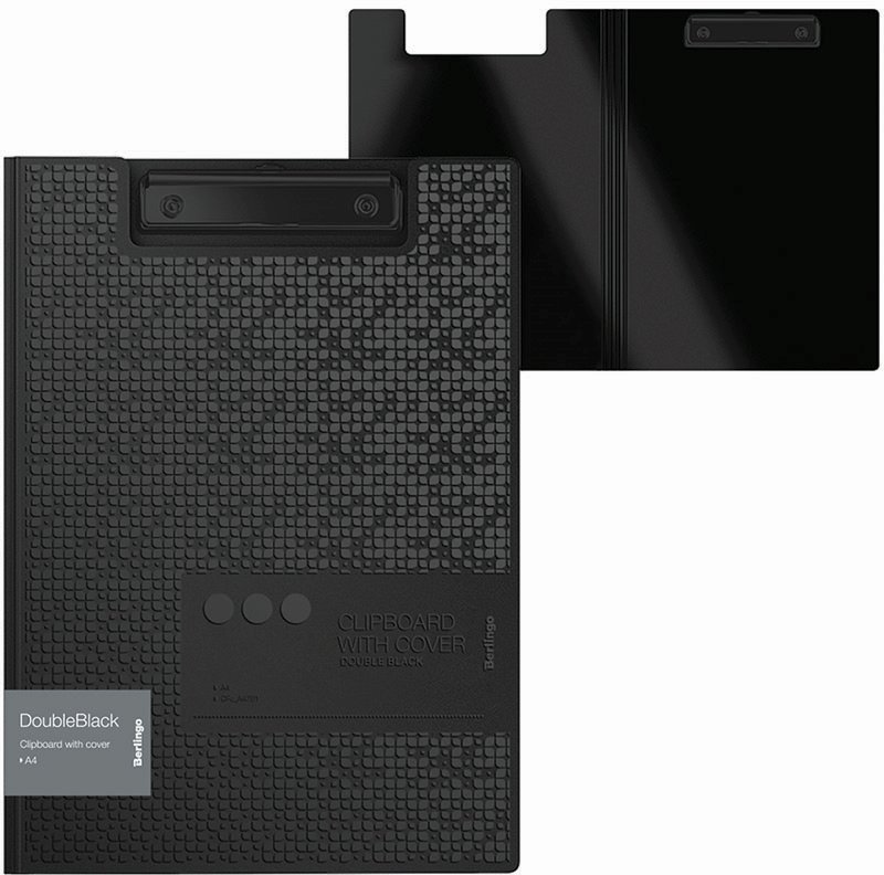 картинка Доска-планшет с верхним прижимом, А4, 1300мкм, пластик, черный, с рисунком, "DoubleBlack", Berlingo, CFc_A4701 от магазина Альфанит в Кунгуре