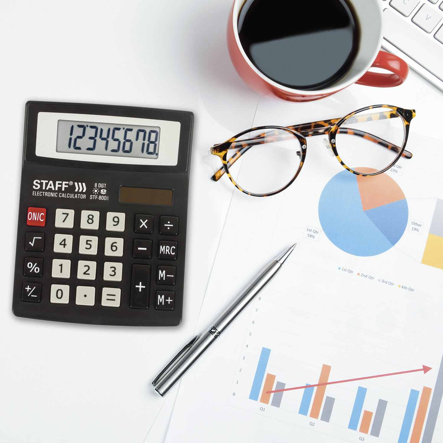 картинка Калькулятор настольный, 8 разрядов, 11,3*8,7 см см, двойное питание, черный, "STF-8008", STAFF, 250147 от магазина Альфанит в Кунгуре