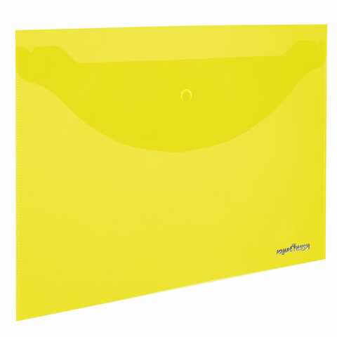 картинка Папка-конверт на кнопке, А4, до 100 л, прозрачный желтый, Юнландия, 228668 от магазина Альфанит в Кунгуре