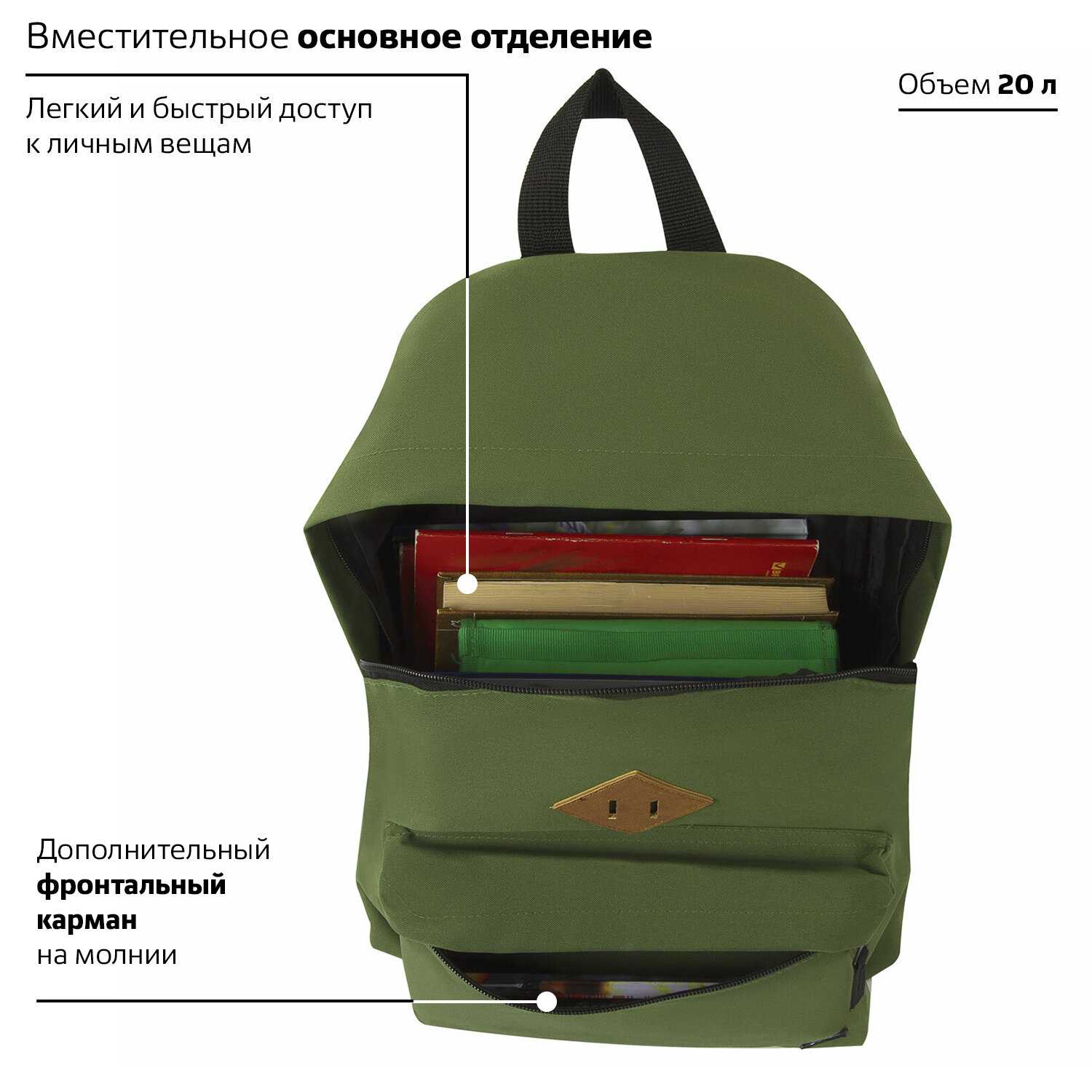 картинка Рюкзак, 1 отдел, 1 карман, 41*32*14 см, полиэстер, зеленый, уплотненная спинка, "Сити-формат", BRAUBERG, 225382 от магазина Альфанит в Кунгуре