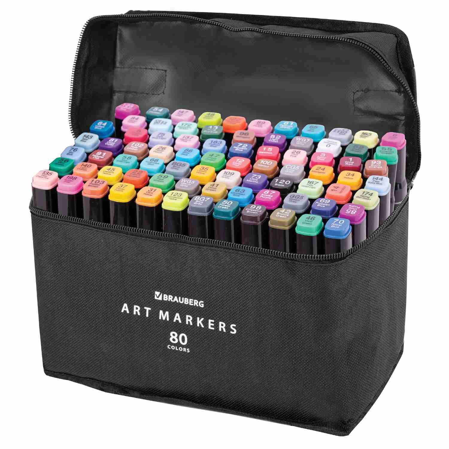 картинка Скетч-маркеры двусторонние, 80 цв, 80 шт, квадратный корпус, в черной сумке, "Basic", BRAUBERG, 152233 от магазина Альфанит в Кунгуре