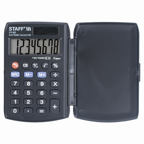 картинка Калькулятор карманный, 8 разрядов, 9,5*6,2 см, двойное питание, черный, "STF-883", STAFF, 250196 от магазина Альфанит в Кунгуре