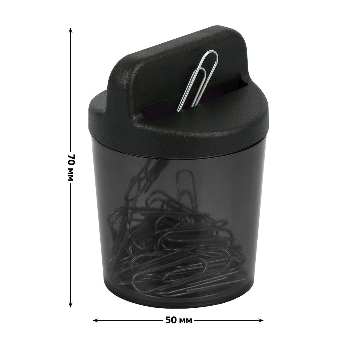 картинка Скрепочница магнитная, 50 скрепок, тонированная черная, СТАММ, ПС-30436 от магазина Альфанит в Кунгуре