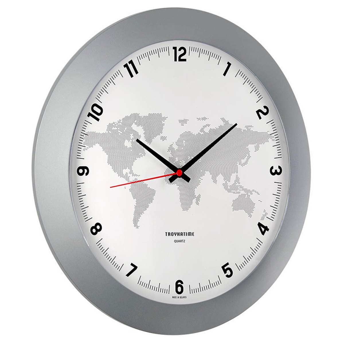 картинка Часы настенные 30*30*3,5 см, круглые, серебристая рамка, плавный ход, Troyka, 51570523 от магазина Альфанит в Кунгуре