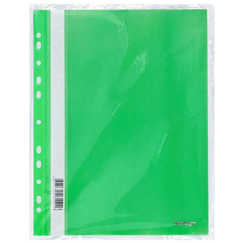картинка Папка-скоросшиватель с прозрачным верхом, А4, 180 мкм, пластик, зеленый, с перфорацией, Berlingo, ASp_04204 от магазина Альфанит в Кунгуре