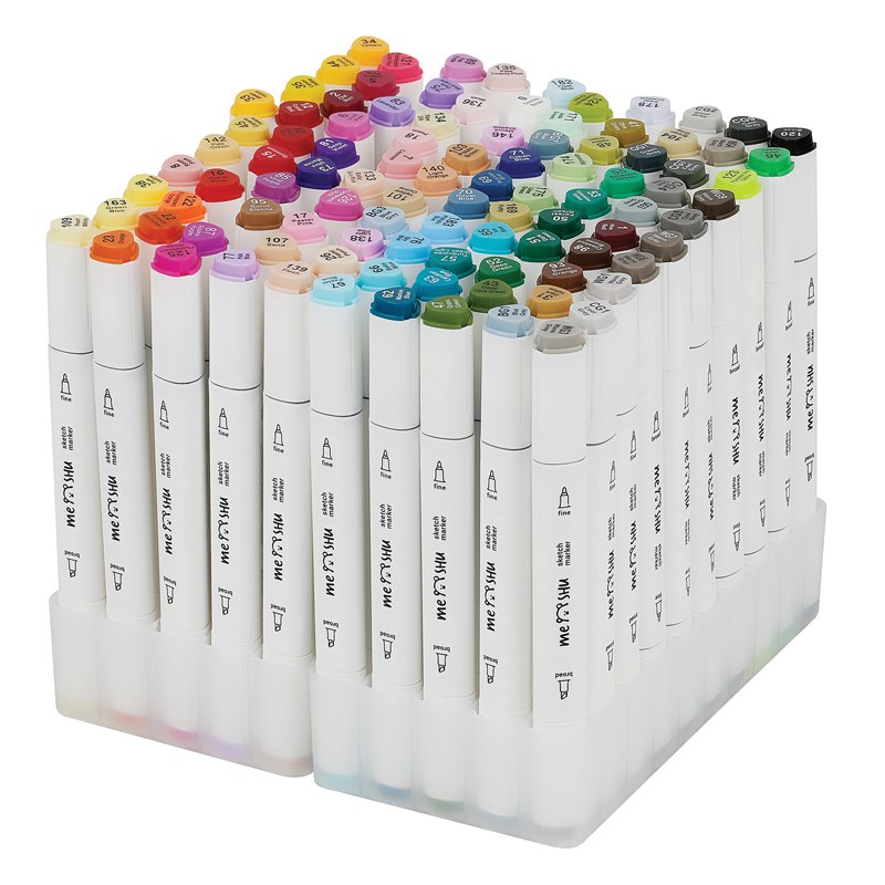 картинка Скетч-маркеры двусторонние, 100 цв, 100 шт, трехгранный корпус, в сумке, основные цвета, MESHU, MS_53455 от магазина Альфанит в Кунгуре