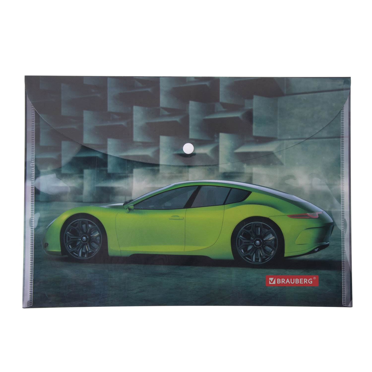 картинка Папка-конверт на кнопке, А4, 160 мкм, до 100 л, цветная печать, "Sport car", BRAUBERG, 228043 от магазина Альфанит в Кунгуре