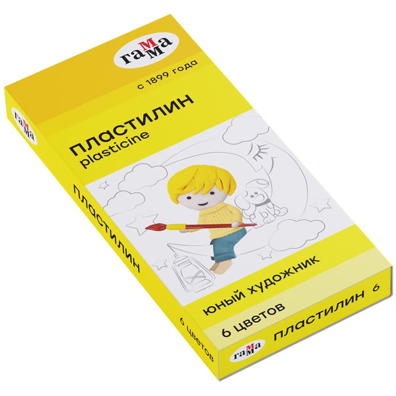 картинка Пластилин, 6 цв, 6 шт, 84 гр, со стеком, "Юный художник", Гамма, 280042 от магазина Альфанит в Кунгуре