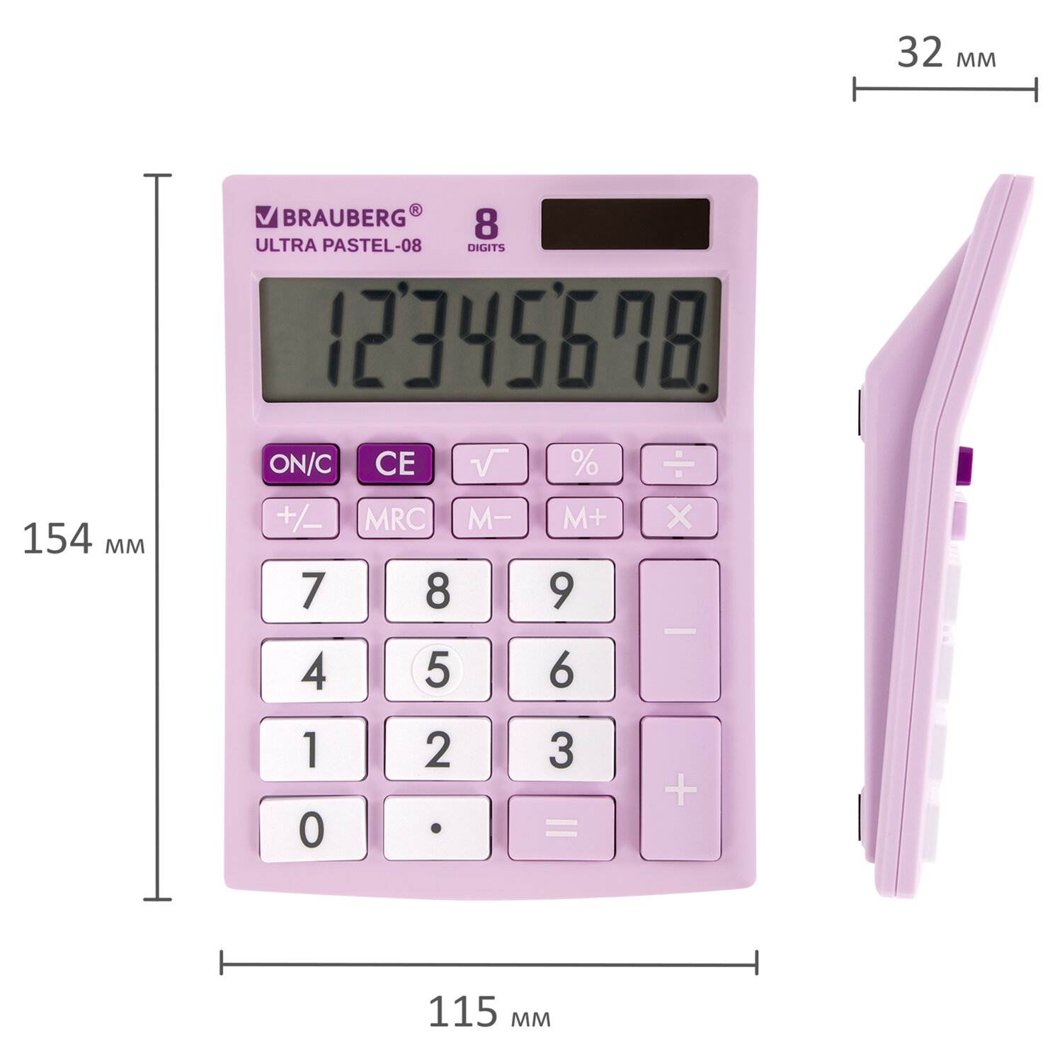 картинка Калькулятор настольный, 8 разрядов, 15,4*11,5 см, двойное питание, сиреневый, "ULTRA PASTEL-08-LG", BRAUBERG, 250516 от магазина Альфанит в Кунгуре