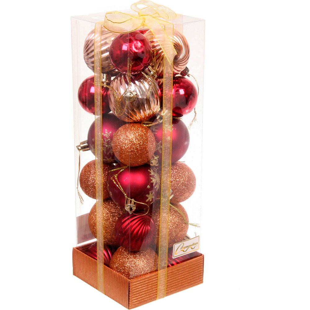 картинка Набор шаров, 24 шт, 4-5 см, пластик, рубин/шампань, "Christmas", Серпантин, 201-3167, 11460730 от магазина Альфанит в Кунгуре