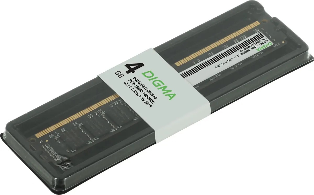 картинка Модуль памяти DIMM 4 GB, DIGMA, DDR3L, 1600 МГц, DGMAD31600004D от магазина Альфанит в Кунгуре
