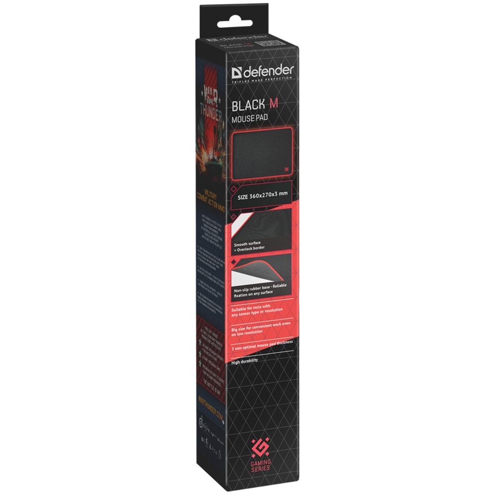 картинка Коврик для мыши Defender "Black M", 360*270*3 мм, ткань/резина, черный/красный, 50560 от магазина Альфанит в Кунгуре
