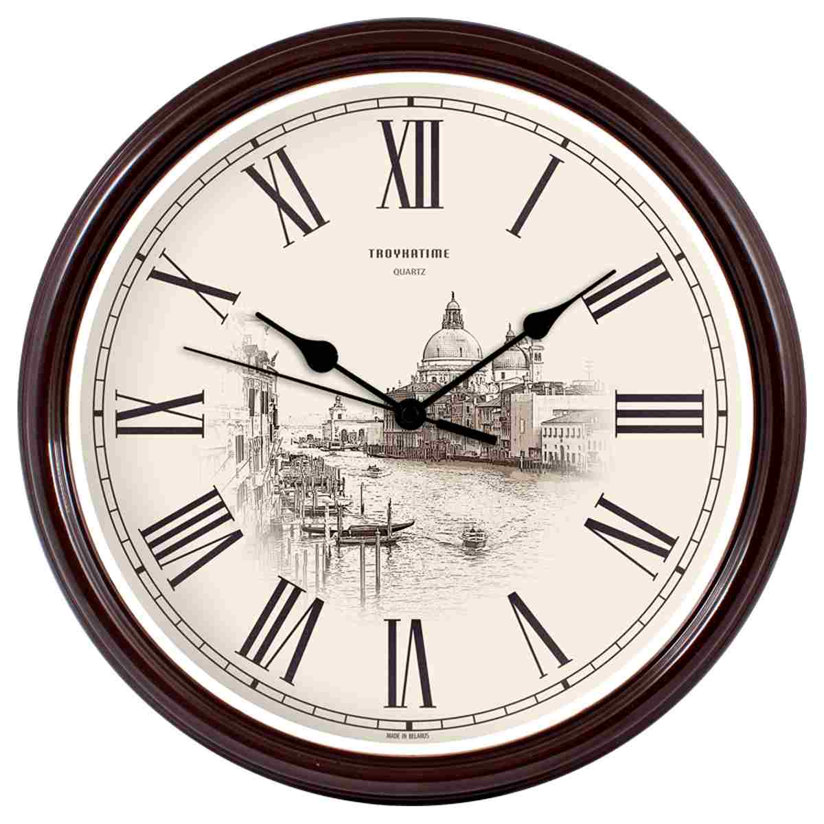 картинка Часы настенные 31*31*5 см, круг, коричневая рамка, Troyka, 88884888 от магазина Альфанит в Кунгуре