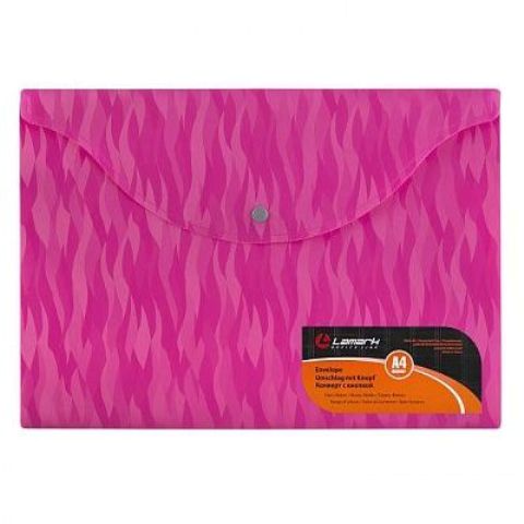 картинка Папка-конверт на кнопке, А4, 400 мкм, пластик, розовый, "Волна", Lamark, PE0444-WPN от магазина Альфанит в Кунгуре