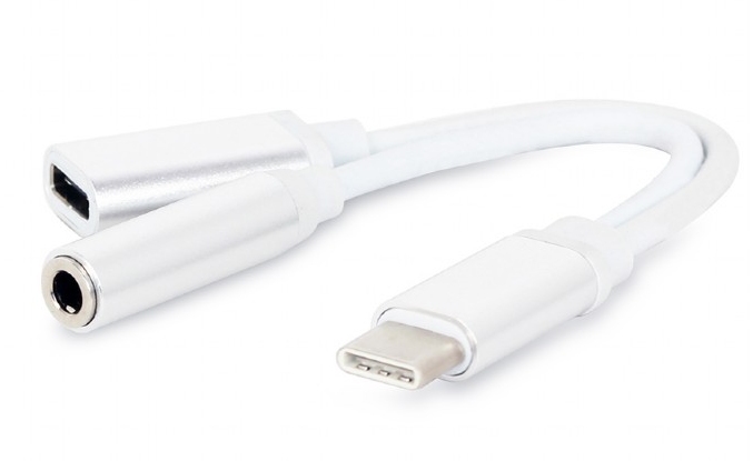 картинка Адаптер Cablexpert, USB Type-C/Jack3.5 F+ Type-C F, белый от магазина Альфанит в Кунгуре