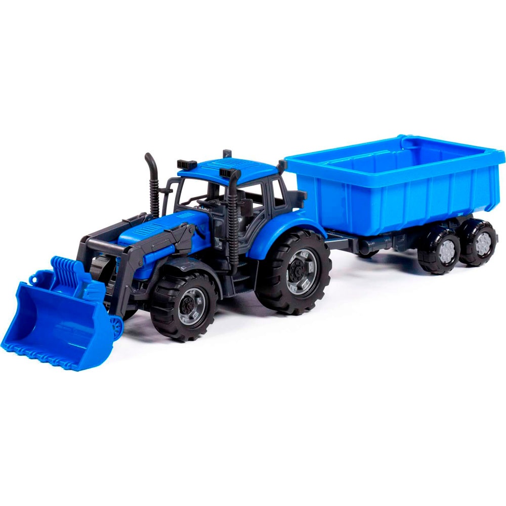 картинка Трактор с прицепом, 44,5 см, инерция, пластик, синий, с ковшом, "Прогресс", Полесье, 91833 от магазина Альфанит в Кунгуре