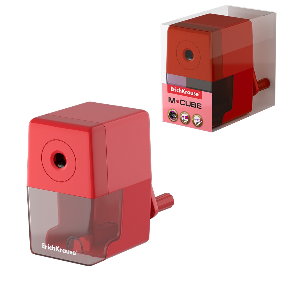 картинка Точилка механическая, 1 отверстие, контейнер, красный, "M-Cube", Erich Krause, 56033 от магазина Альфанит в Кунгуре