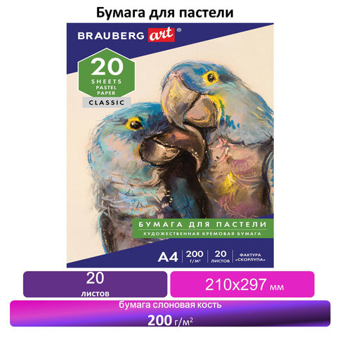 картинка Папка для пастели, А4, 20 л, 200 г/м2, слоновая кость, "Скорлупа", BRAUBERG, 126306 от магазина Альфанит в Кунгуре