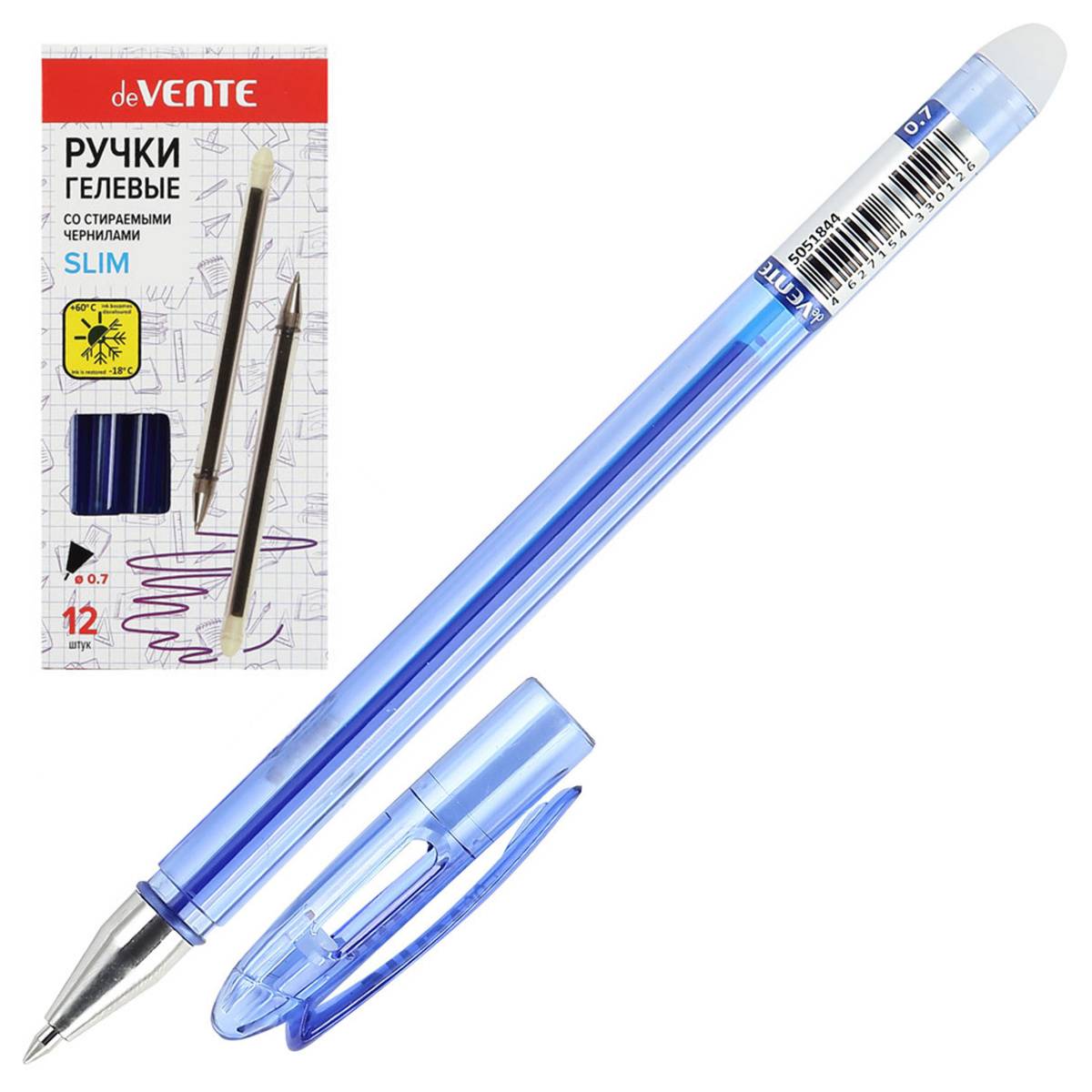 картинка Ручка гелевая стираемая, 0,7 мм, синяя, "Slim", deVente, 5051844 от магазина Альфанит в Кунгуре