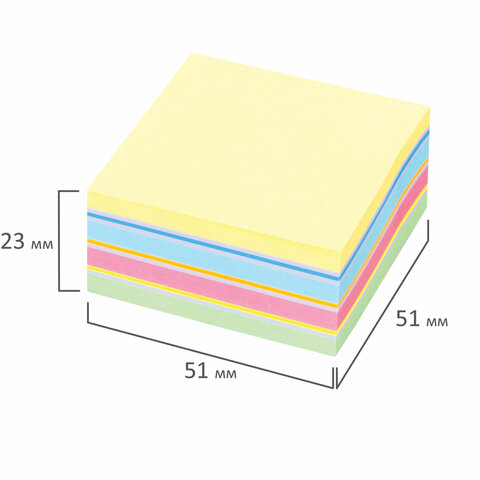 картинка Бумага для заметок с клеевым краем, 5,1*5,1 см, 250 л, 7 цв, пастель, STAFF, 129348 от магазина Альфанит в Кунгуре