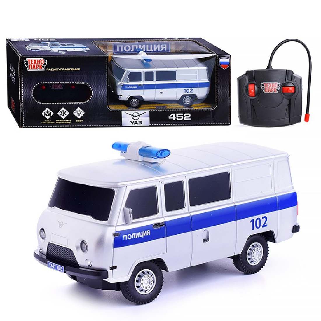 картинка Полицейская машина, 18 см, на управлении, свет, звук, "УАЗ 452 Полиция", ТехноПарк, 452-18RCL-POL-GY от магазина Альфанит в Кунгуре