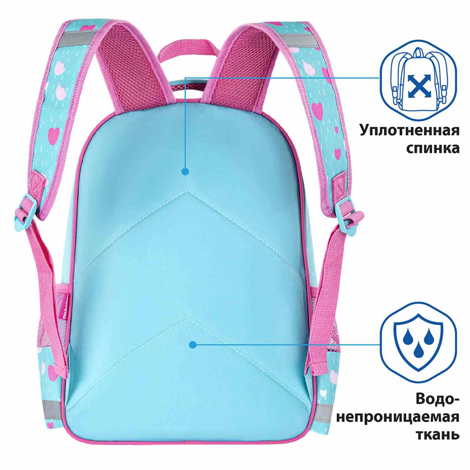 картинка Рюкзак, 1 отдел, 3 кармана, 38*28*14 см, полиэстер, бирюзовый/розовый, формоустойчивая спинка, "SCHOOL. Avocat", ПИФАГОР, 270652 от магазина Альфанит в Кунгуре
