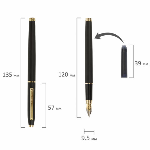 картинка Ручка подарочная перьевая, 0,25 мм, синяя, корп. черный/золотой, "Brioso", BRAUBERG, 143467 от магазина Альфанит в Кунгуре