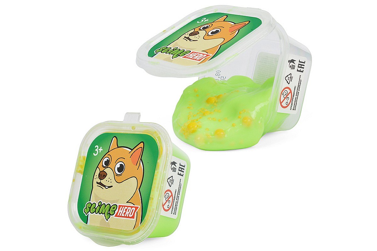 картинка Слайм, 60 гр, салатовый, в банке, с шариками, "Hero. Собака", Slime, SLM282 от магазина Альфанит в Кунгуре