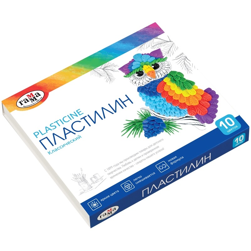 картинка Пластилин, 10 цв, 10 шт, 200 гр, со стеком, "Классический", Гамма, 281032 от магазина Альфанит в Кунгуре