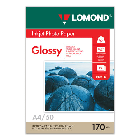 картинка Фотобумага Lomond, А4, 50 л, 170 г/м2, глянцевая односторонняя, 0102142 от магазина Альфанит в Кунгуре