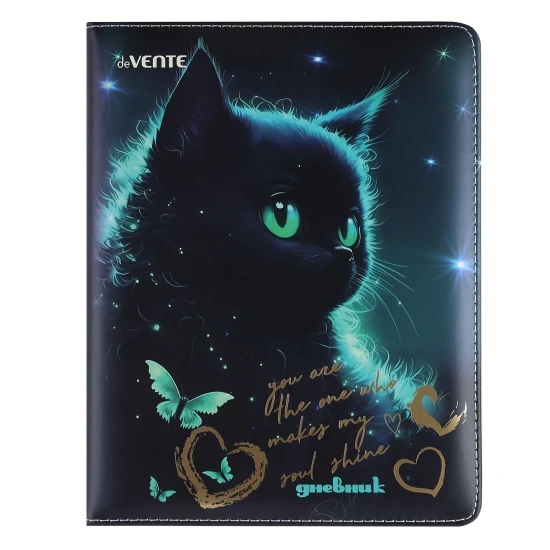 картинка Дневник 1-11 кл, 48 л, искусственная кожа, твердый, ляссе, "Black Cat", deVente, 2022419 от магазина Альфанит в Кунгуре