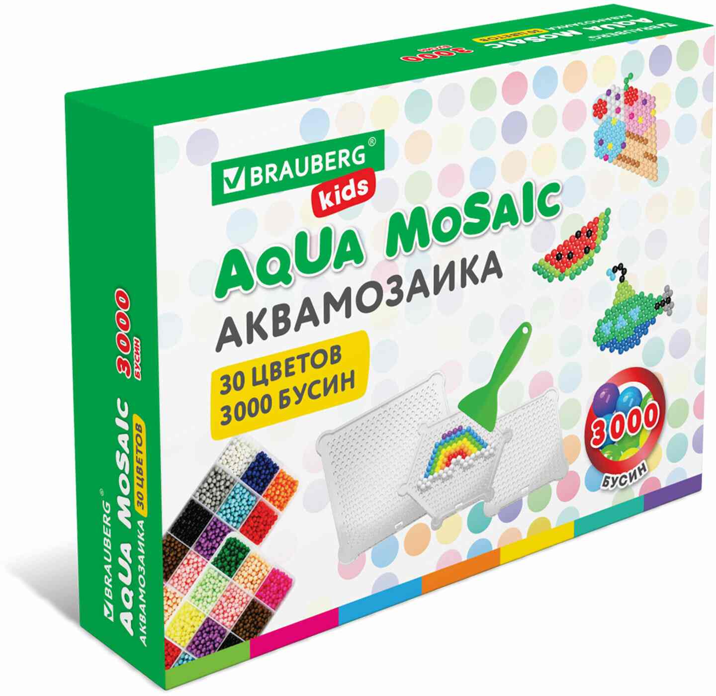 картинка Аквамозаика, 30 цветов, 3000 бусин, с трафаретами и инструментами, BRAUBERG, 664915 от магазина Альфанит в Кунгуре