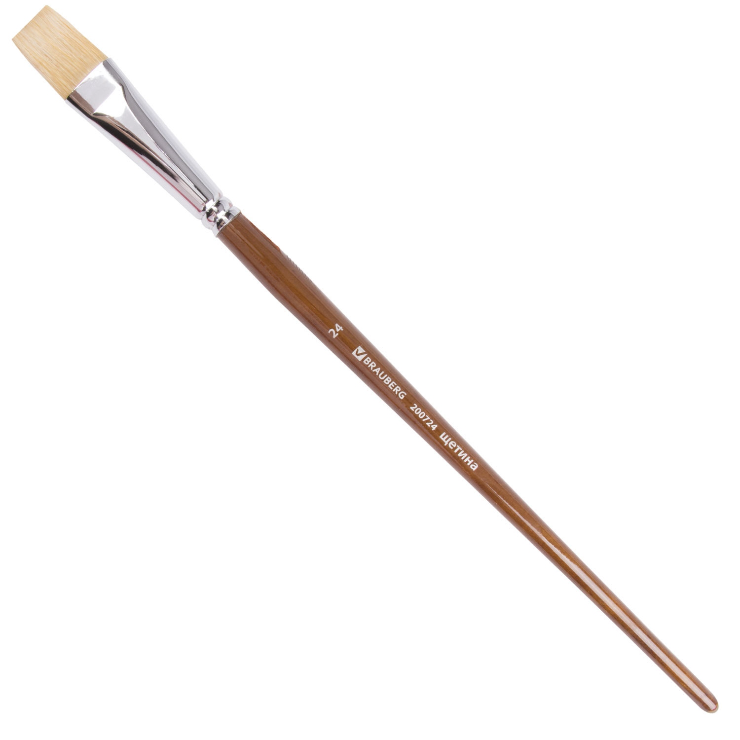 картинка Кисть художественная № 24, щетина, плоская, длинная ручка, BRAUBERG, 200724 от магазина Альфанит в Кунгуре