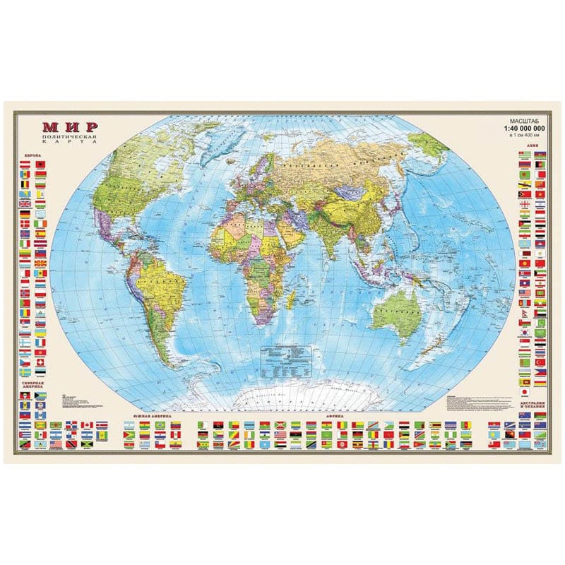 картинка Карта мира, 90*58 см, 1:40 млн, политическая, с флагами, матовая ламинация,"Мир", DMB от магазина Альфанит в Кунгуре