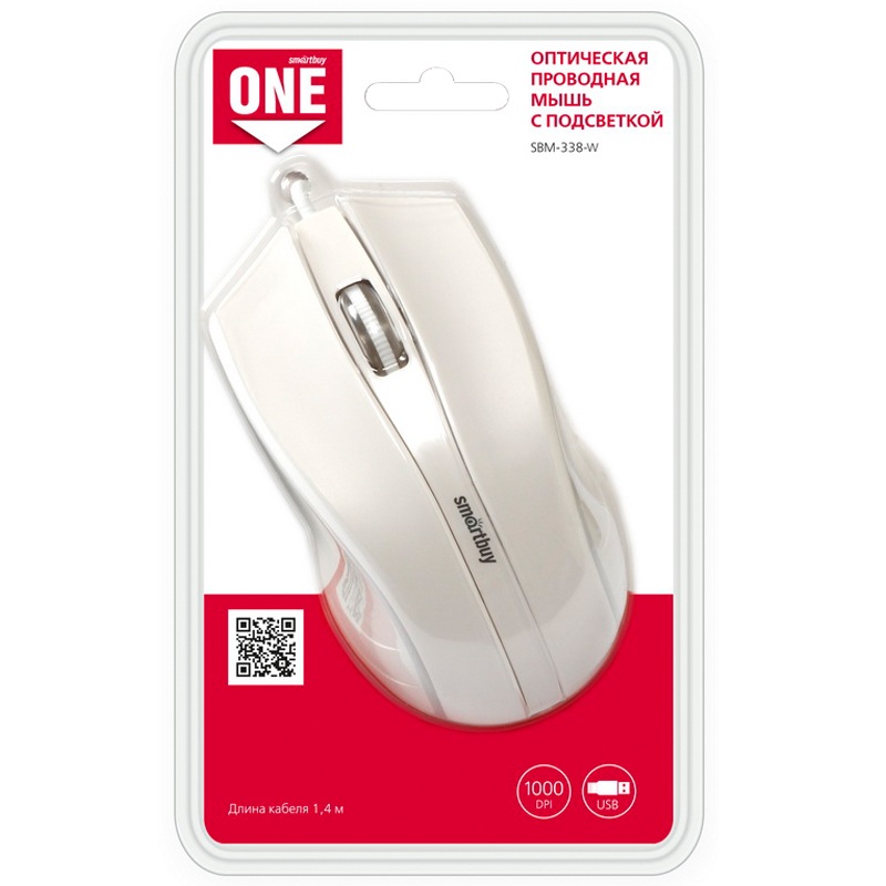 картинка Мышь проводная SmartBuy 338 One, 1000 dpi, USB, белый, подсветка, SBM-338-W от магазина Альфанит в Кунгуре