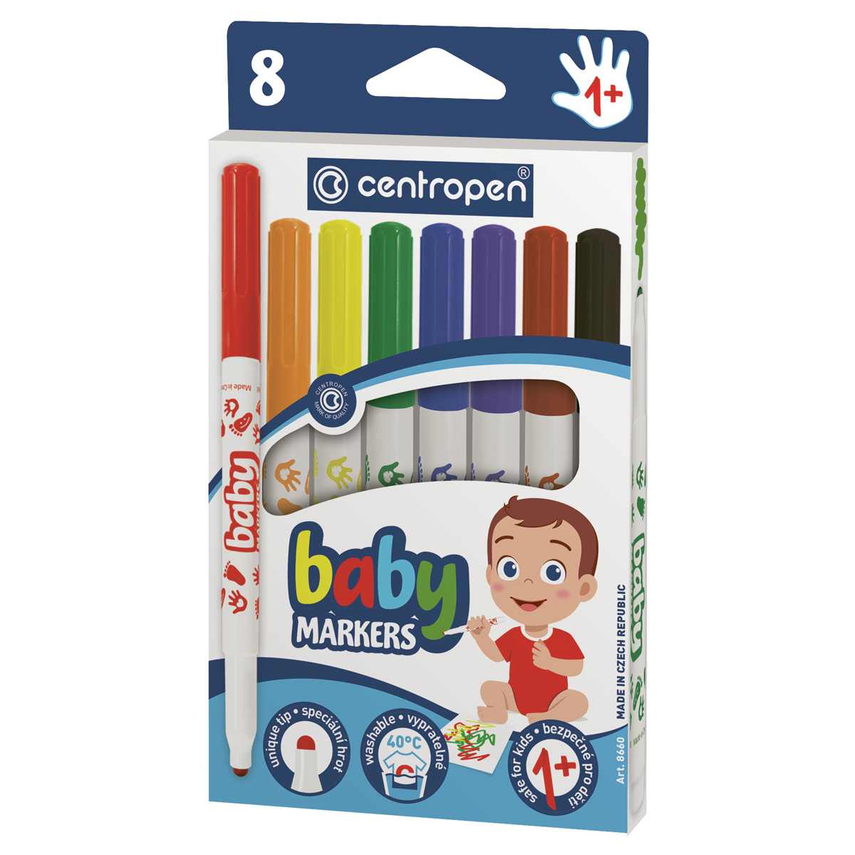 картинка Фломастеры, 8 цв, 8 шт, утолщенный корпус, смываемые, "Baby markers", CENTROPEN, 5 8660 0801 от магазина Альфанит в Кунгуре