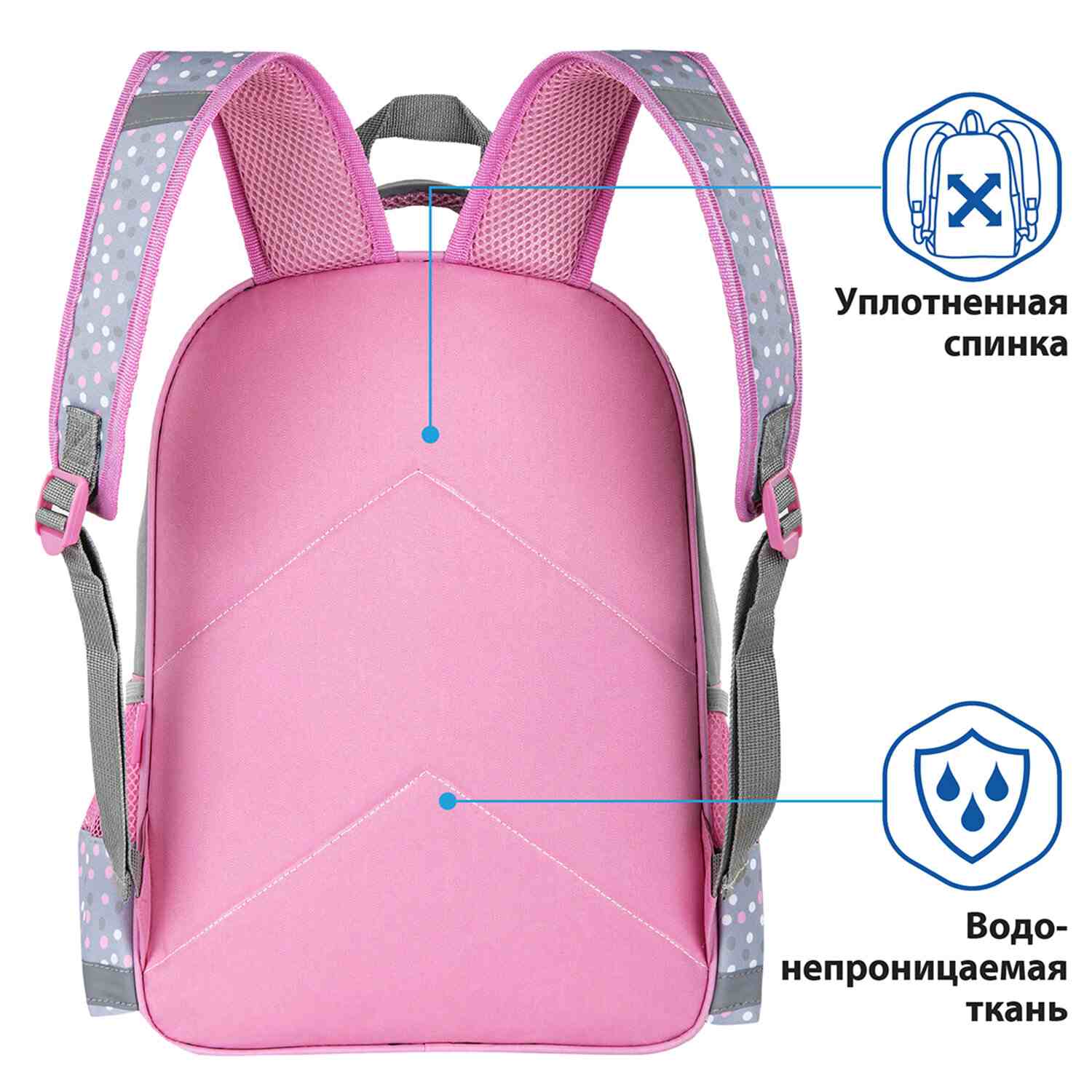 картинка Рюкзак, 1 отдел, 3 кармана, 38*28*14 см, полиэстер, серый/розовый, формоустойчивая спинка, "SCHOOL. Adorable bunny", ПИФАГОР, 270654 от магазина Альфанит в Кунгуре